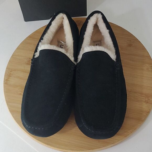 UGG Ascot Slipper Black Suede Wool Comfort Loafer Men's US 8 NIB - Picture 2 of 15